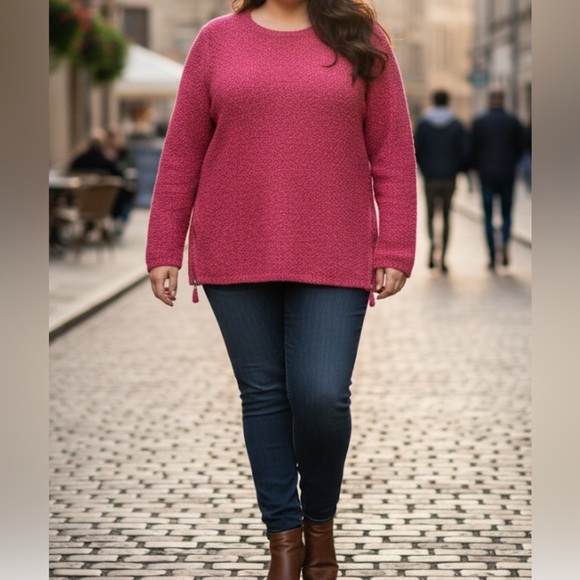 Talbots Textured Sweater Size 2XP Petite Pink Zipper Hem Chunky Knit Pullover - Picture 8 of 8